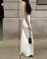 Robe Maxi en Soie à Dos Nu et Bretelles
